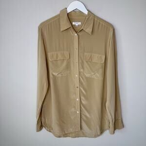 Equipment | Khaki Silk Button Up Blouse Top